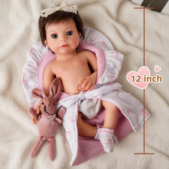 12Inch Full Silicone Reborn Baby Doll 3 Lb Baby Dolls Girl with Feeding Kit - Picture 3 of 8